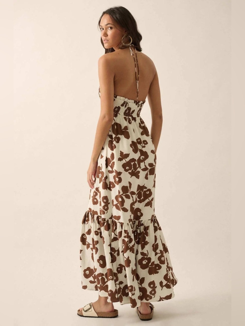 Promesa Poppy Prairie Smocked Floral Halter Maxi Dress - Picture 6 of 8
